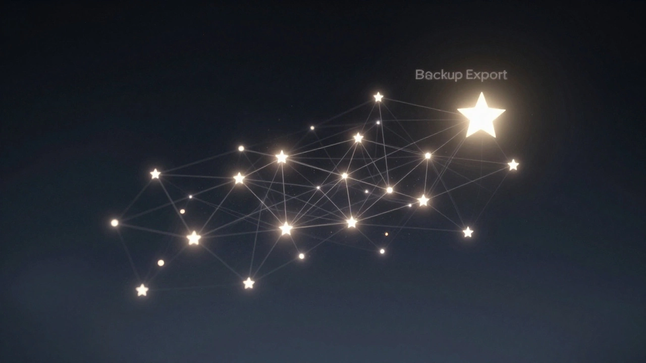 A constellation of glowing stars representing saved links in a dark digital space.